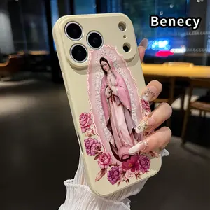 Straight Edge Phone Case for iPhone 17 15 16 14 Pro Max 13 12 11 XR XS Plus Air E  Divine Pink Bloom Pattern Shockproof Liquid Silicone TPU Bumper Drop Protection Cover Smartphone Casing