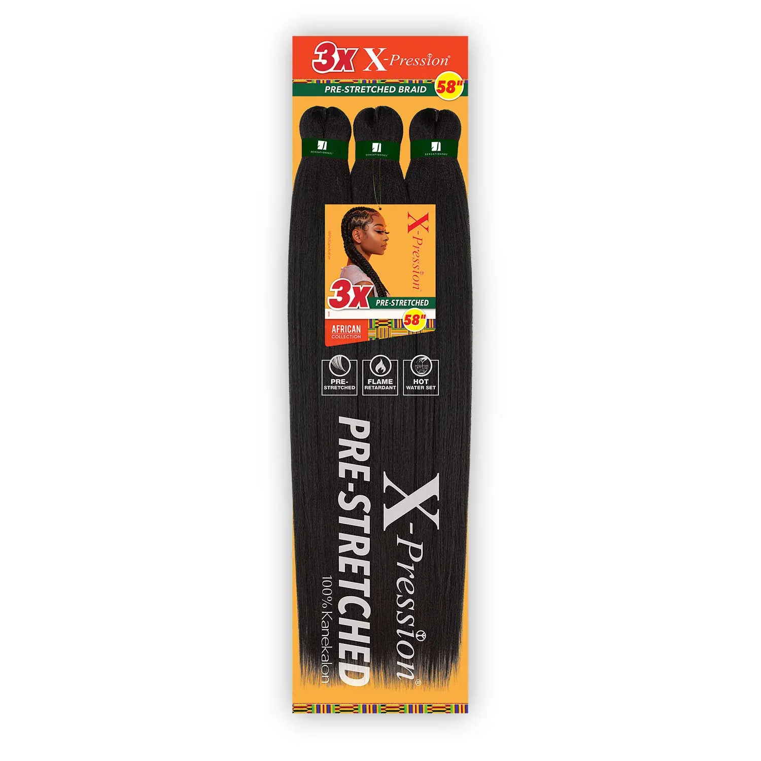 Sensationnal Xpression 3X Pre-Stretched Braiding Hair 58 Inches Synthetic Braid Extensions Lightweight Long-Lasting 3-Pack
