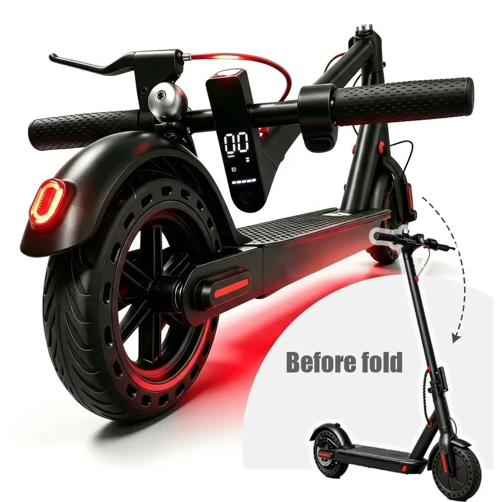 Adult Size Foldable Electric Scooter - 500W Peak Motor, 19mph Top Speed, 20 KM Range, 8.5 in Solid tire, Reliable Braking System, Multifunctional Alloy Build, Eco-Friendly Travel, 264lbs Capacity (Sports & Outdoor Scooters Equipment), 350W Motor