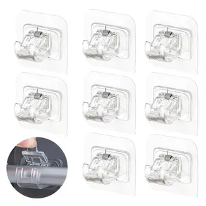 2/8 PCS No Drill Curtain Rod Brackets, Self Adhesive Curtain Rod Holder Hooks Nail-Free Adjustable Clamp Hooks Wall Curtain Fixed Clip Hanging Rack Adjustable Hooks Hanger Wall Brackets Wall Mounted Hook for 1-2cm Diameter Curtain Rod Pole