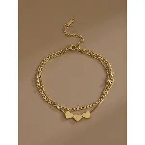 1pc 3-Heart Stainless Steel Anklet for Women - Lightweight Beach Jewelry, Dainty Luxury Foot Chain, Adjustable Summer Ankle Bracelet