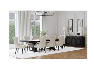 Coaster Florence Vintage 18th Century Style Distressed Black Finish Wood Trestle Base Dining Table Set - 7 Piece - Tableware, Wooden