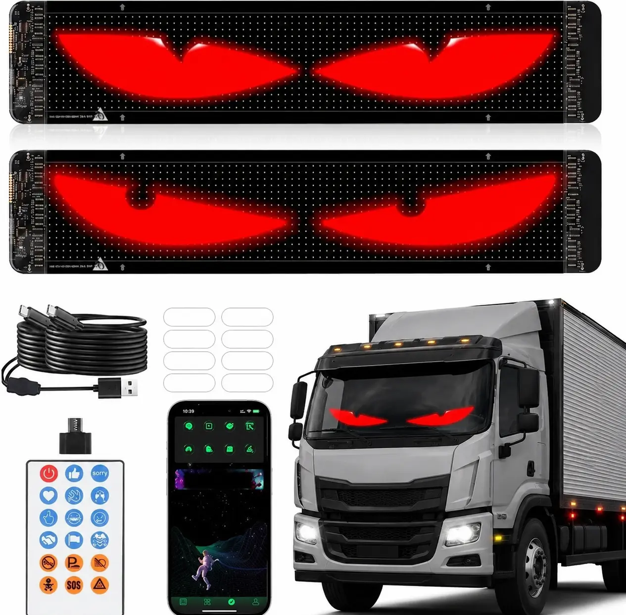 LED Eyes for Car Windshield 14.56"x3.62", Programmable Animated Devil Eyes Light for Windshield, APP Control Customizable LED Matrix Display for Cars, SUVs