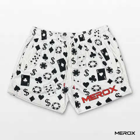 MEROX Casino 5-Inch Mesh Shorts for Men & Women, Unisex Playing Card and Poker Chip Gym Shorts with Zipper Pockets, Drawstring Waist and No Liner