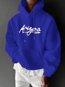 Men's Casual Hooded Sweatshirt, Arizona Theme Printed, Pocket Drawstring Detail, Couple Style, Fall & Winter Outdoor Wear