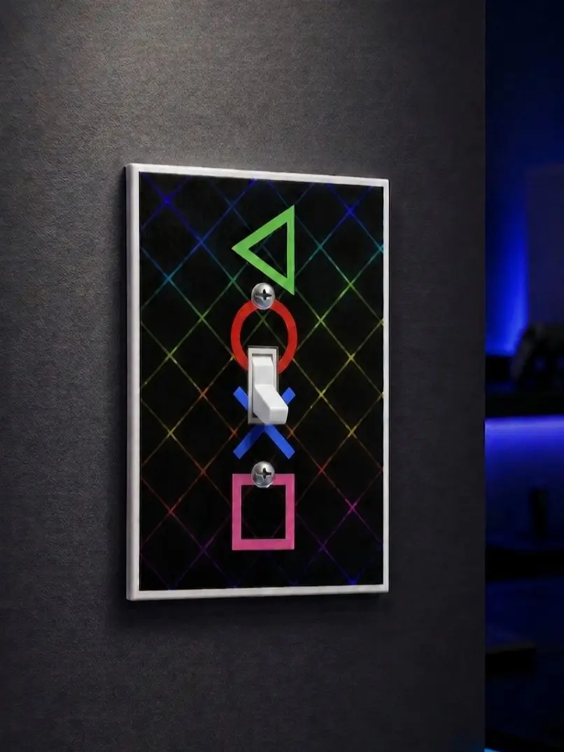 Game-Themed Holographic Plastic Light Switch Cover - Indoor Multi-Configured Shifting Hues Gamer Outlet Plate, PS5 Room Decor Accessory