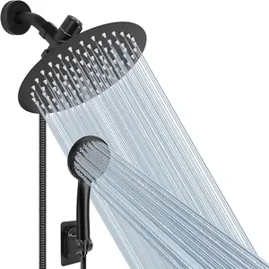 Shower  with Hose, High- Stainless Steel 8'' Rain Shower and 5 Settings Handheld Spray Combo with Push Button Flow Control for Easy Operation (Matte Black)
