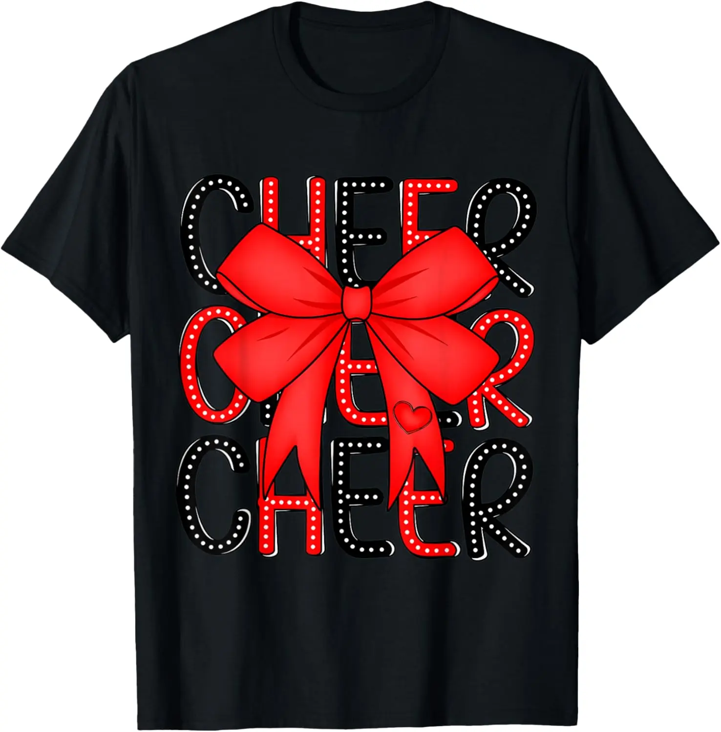 Coquette Cheer Shirt Black And Red Team Cheerleading Casual Short Sleeve Cotton T-Shirt