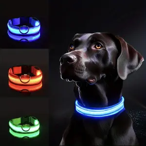 Collar (Glow) - Nylon LED Night Safety Flashing Glow In The Dark Dog Leash Dogs Luminous Fluorescent Pet Dog Collar reflective night safety cat collar Rechargeable
