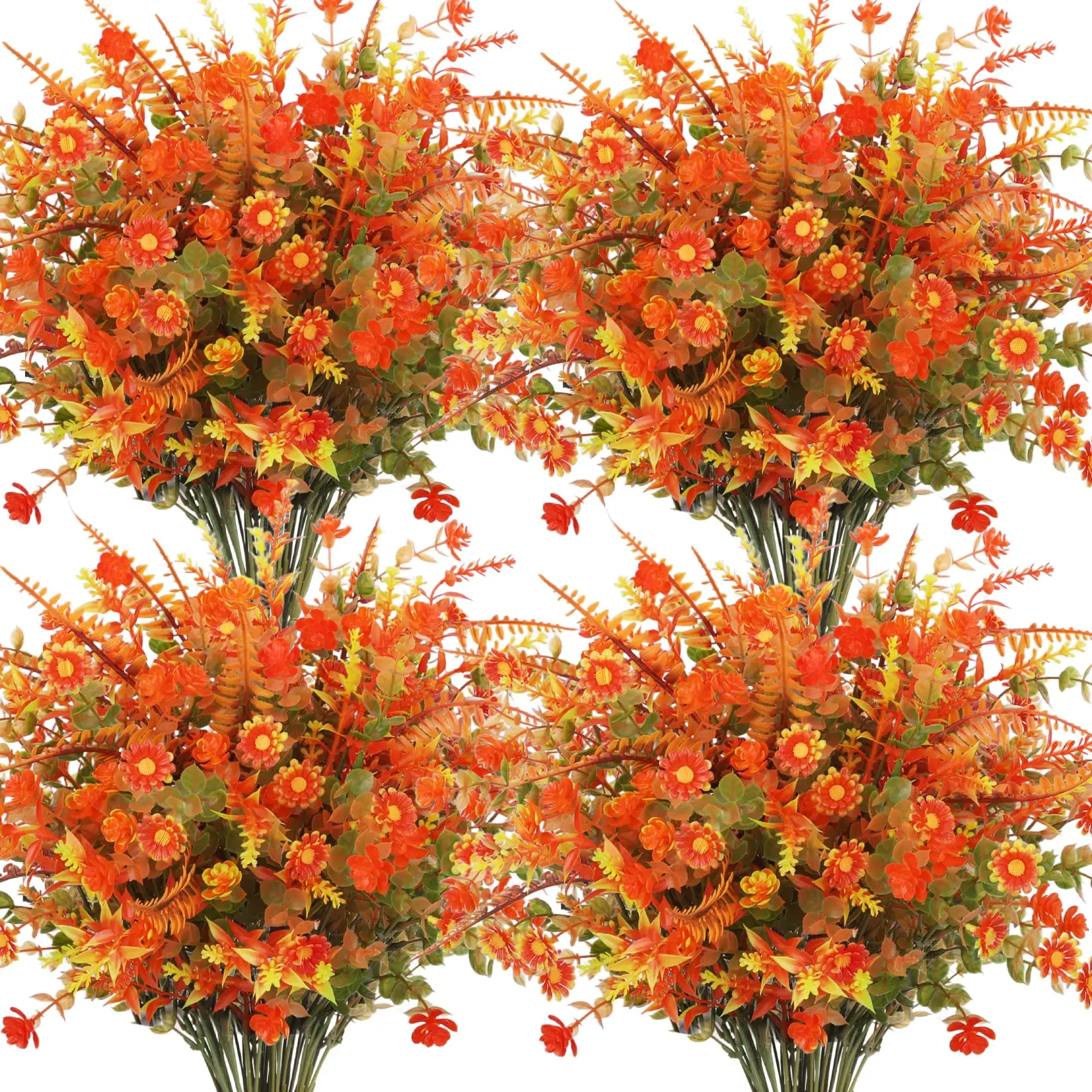 20 Bundles Artificial Faux Fall Decorative Flowers Set, Artificial Plant Decor, Fake Plastic Plants, Decorative Bouquet, Daisy, UV Resistant Fake Mums & Boston Ferns, Perfect for Outdoor Decor, Windowsill, Patios, Gardens