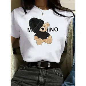 [Bear Pattern T-Shirt] New Spring and Summer Fashion Bear Pattern Printed Basic T-shirt for Daily Use, Suitable for Outings, Mountain Climbing, Shopping and Dates, Spring Women's Wear