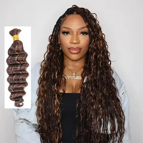 YWIGS Brown Deep Wave Bulk Human Hair for Braiding No Wefted Human Braiding Hair 100g Per Bundle #30, #4/27/30 #30, #4/27/30 #TikTokShopFallDealsForYou