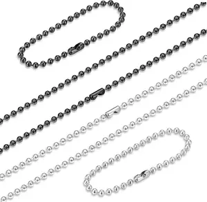2PCS Stainless Steel Military Dog Tag Ball Chain Necklace for Men Women 2.4mm Bead Chain Set with Connector Silver Tone Black 20-30 Inches