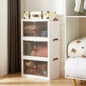 Three-layer plastic storage box-oversized storage box, foldable stacked containers and foldable storage system, suitable for storage in closets, families, offices and dormitories
