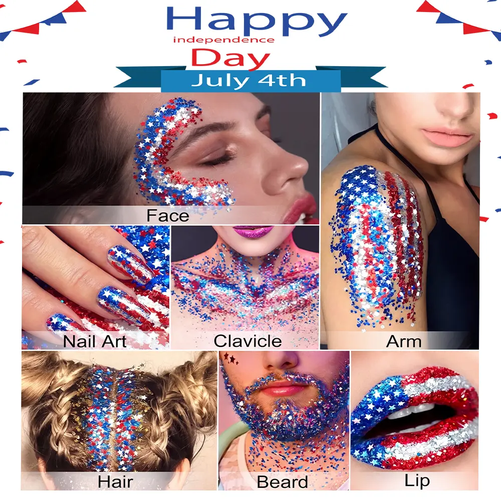 4th of July Glitter Stick | Red, White & Blue Body & Hair Sparkle for Independence Day Party, Festival & Fun Holiday Look