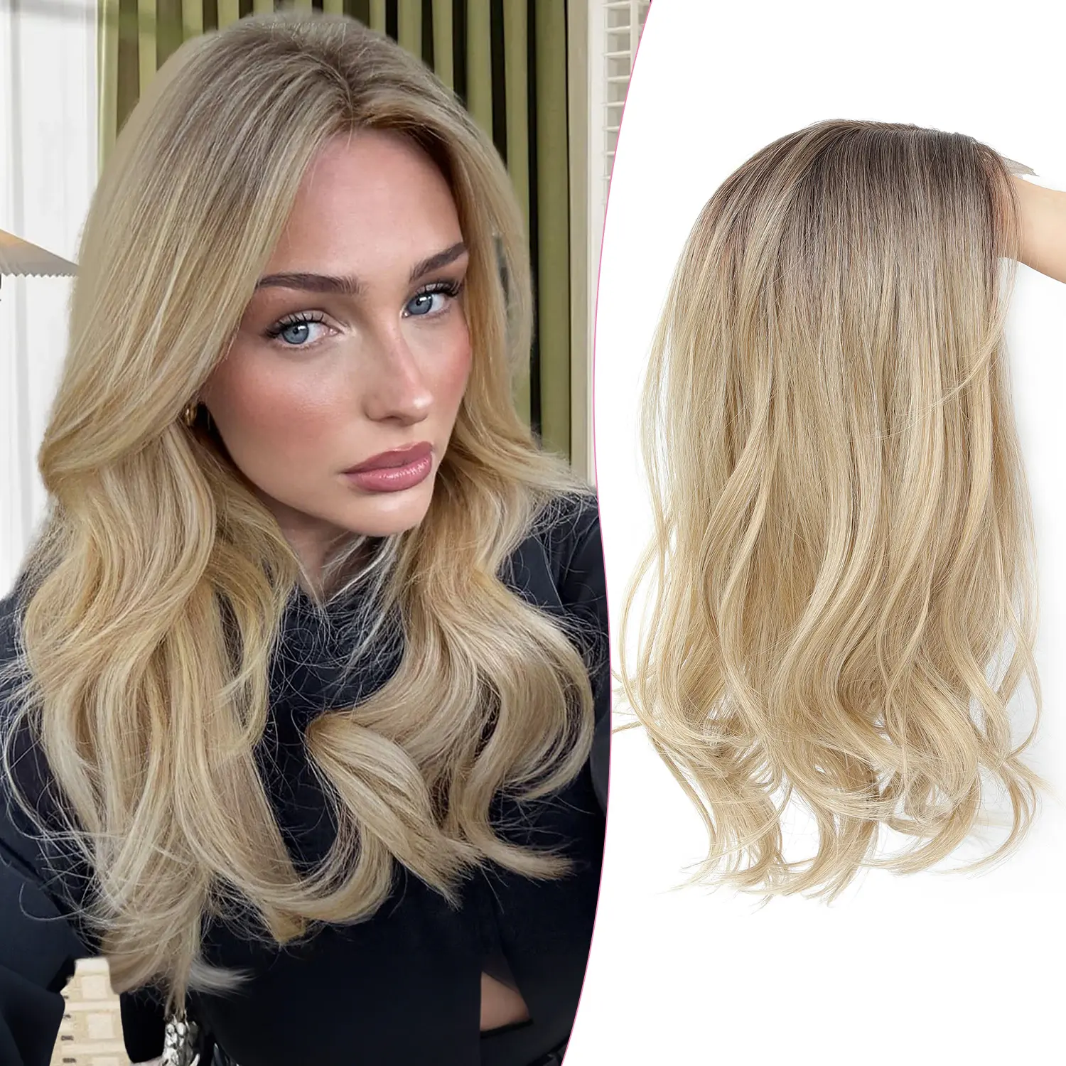 Ms Taj 18'' Hair Toppers for Women, Synthetic Natural Black Hair Topper Adds Volume Top Coverage for Thinning Hair & Gray Roots Lightweight Hairpieces with Natural Loose Wavy Texture for Daily Wear Stylist Friendly Wig Beginner Friendly Wig