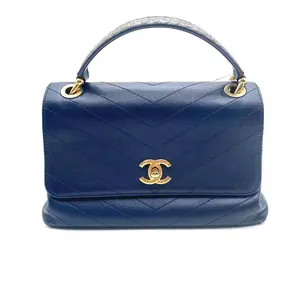 Pre-owned CHANEL leather Shoulder Bags Chevron Quilted Calfskin Python Top Handle Chic Bag