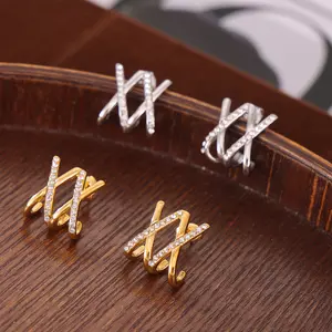 Vintage American-style cross-studded earrings, unique niche design with X letter, versatile and stylish titanium steel earrings E50185-EH