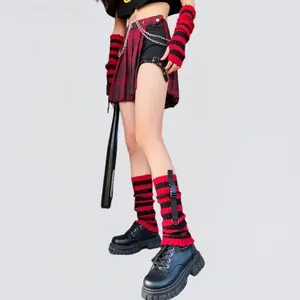 Women's Punk Colorblock Arm & Leg Sleeve Set Edgy Cute Y2K Trendy Contrast Print Sleeves Comfortable Flexible Fit Versatile Statement Accessory for Daily Wear Party Styling