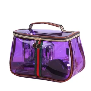 New Retro Vintage Vanity Bag, Large Capacity Makeup Organizer for Women, Waterproof Transparent Toiletry Bag, Portable Skincare Storage Case, Travel Cosmetic Bag for Ladies (Purple)