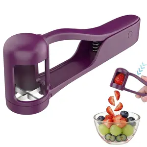 Choking Prevention Fruit Slicer - 2-in-1 Strawberry & Grape Cutter, One-Hand Operation for Toddlers & Seniors, BPA-Free, Dishwasher Safe for Quick, Mess-Free Prep