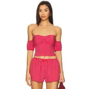 MORE TO COME Mazzie Off Shoulder Top in Red Stripe