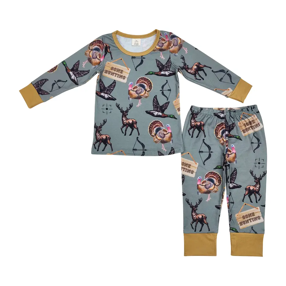 BLP0819--Gone Hunting Kids Pajamas Long Sleeve Set Cozy & Soft
