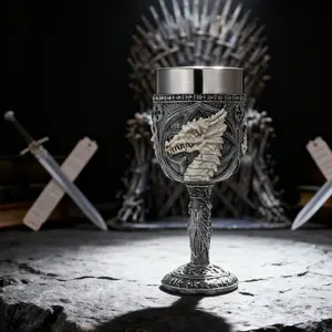 Medieval Fantasy Skull GOT Dragon-Goblet - 7oz D&D Wine Goblets Chalices Dungeons and Dragons Gift Gothic Party Decor Father Day Birthday Stainless Steel Drinking Cups