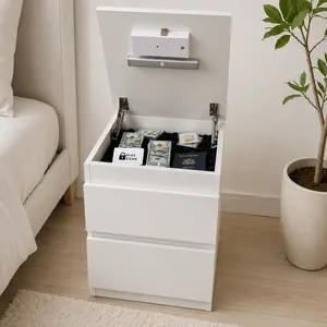Modern Nightstand with Hidden Lockable Compartment – Secret Storage Bedside Table with Concealed Drawer, Wooden End Table for Bedroom, Hidden Safe Furniture for Valuables, Passport, Cash & Jewelry, Modern Black / White Nightstand Home Security Furniture