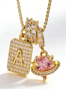 26-letter square pendant necklace - copper inlaid with zircon, new and hot-selling, trendy and personalized custom jewelry, the first choice for a perfect gift! Modern Versatile Accessories