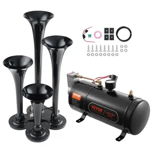 【Father's Day】VEVOR Train Horns Kit,  4 Trumpet Air Horn Kit, 150dB Train Horns for Pickup Trucks, 12V 120 psi Air Compressor 0.8 Gal/3 L Tank with Gauge for Any 12V Vehicle Car Truck Train Van Boat Power Sound Accessory VEVOR Super Brand Day