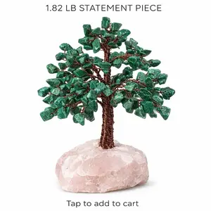 Real Malachite & Rose Quartz Copper Energy Tree 1.82 lb Statement Piece with Malachite Leaves Natural Rose Quartz Base & Copper Branches for Protection and Heart Energy