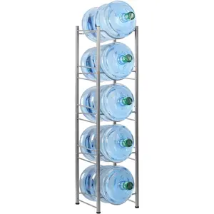 HAITRAL Water Gallon Jug Holder, 5 Tiers Heavy Duty Water Bottle Buddy Display Rack, Silver