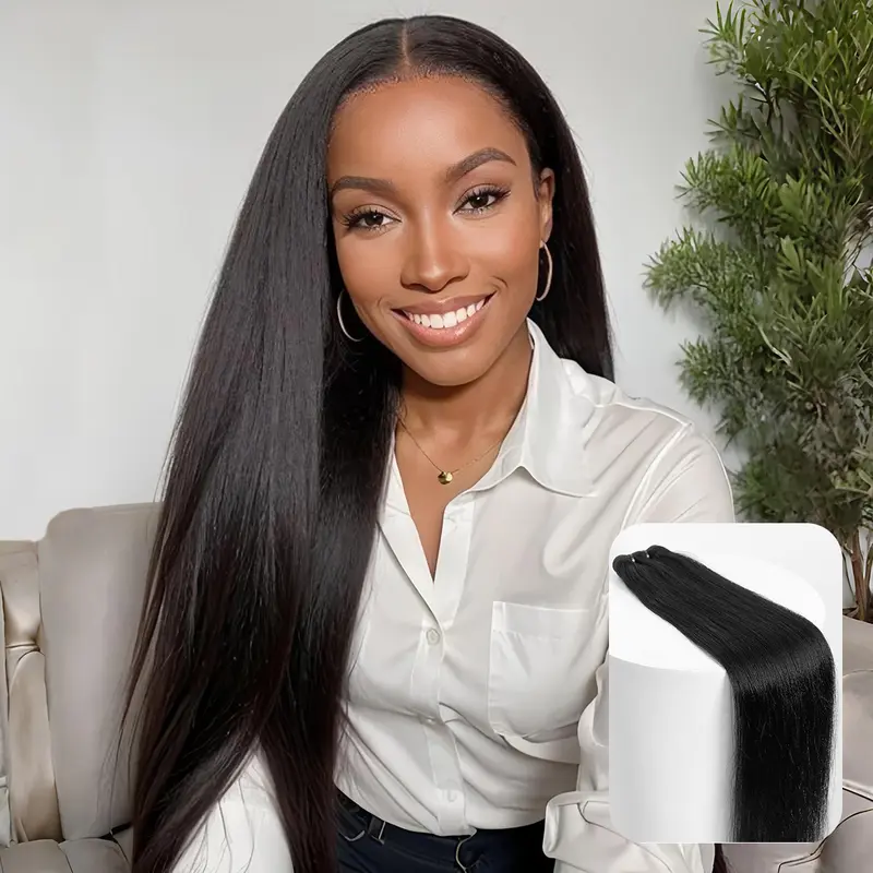 Wavymy Budget Fridendly Brazilian Virgin 100% Human Hair Bundles Yaki Straight Quick Weave Sew In/Glue In Viral Hair Bundles Natural Color