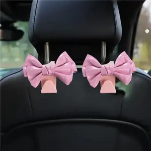 Bowknot Design Car Seat Back Hooks 1 Pair Premium PU Leather Bow Shaped for Handbag Grocery Kids Gear Storage Stylish Car Interior Accessory Easy Install Space Saving Solution
