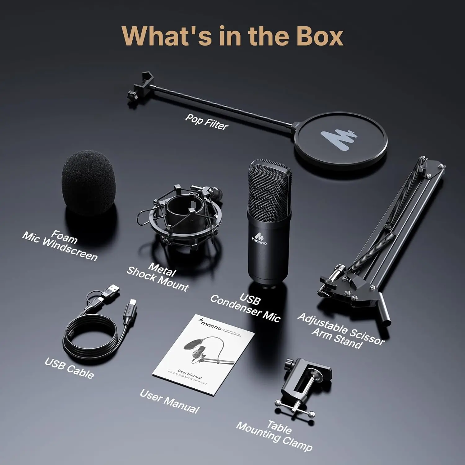 MAONO USB Microphone, 192kHz/24bit Plug & Play PC Computer Podcast