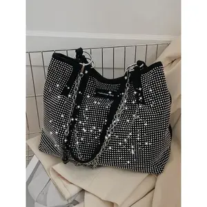 Elegant Shoulder Bag for Work & Back To School, Fashionable Chain Strap Design Large Capacity Shoulder Bag for Party, Dating, Casual Trendy Commuting Bag, Ladies Purse Tote Bag for Women, Studded Bag, Crossbody Chain Bag