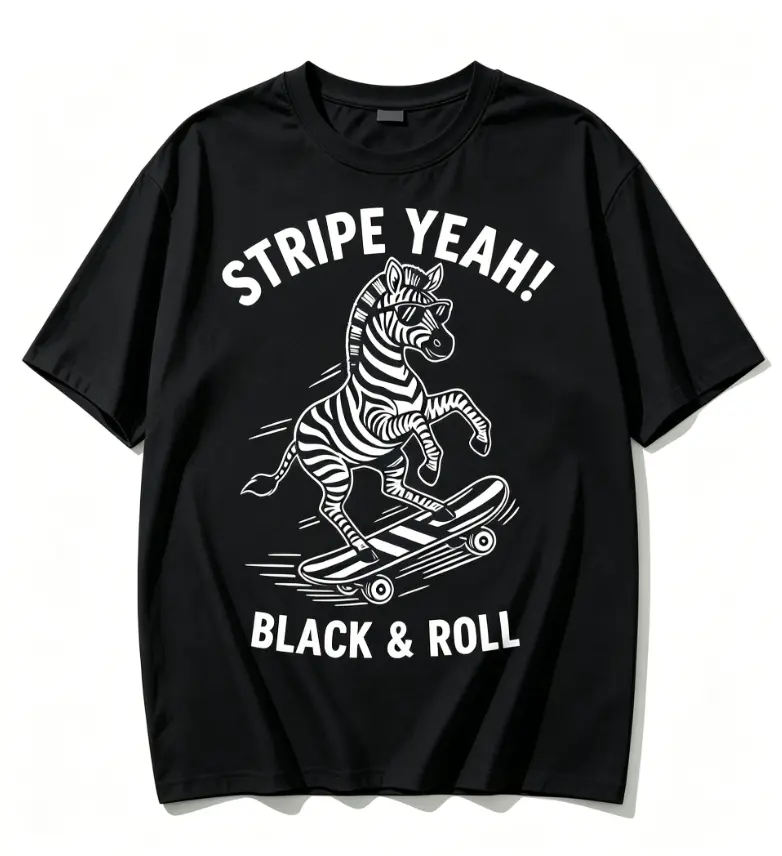 Women's Funny Zebra Skateboard Graphic T-Shirt, Casual 100% Cotton Short-Sleeve Top, Comfortable Everyday Streetwear