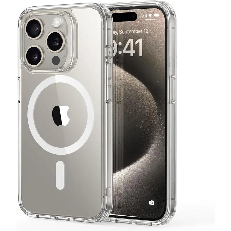 Magnetic Transparent Acrylic Back Phone Case with MagSafe Compatibility, 5.81in Shockproof Protection, Accessories for iPhone 17/16/15/14/13/12/11 Pro Max (includes cleaning wipe)