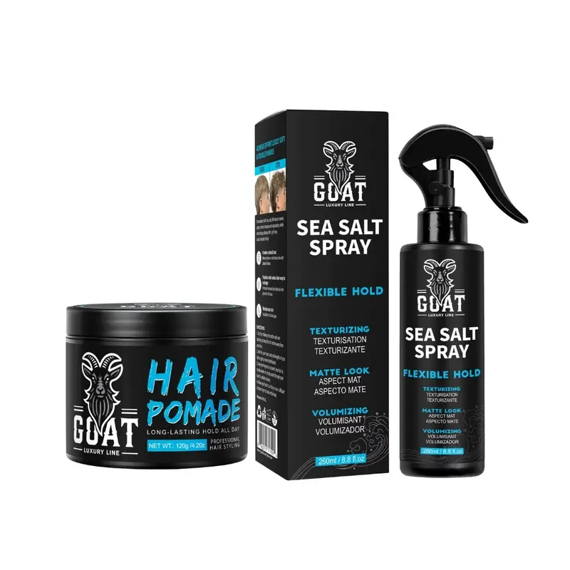 Men's Hair Pomade with Shine & Sea Salt Spray, Strong Hold for Men's Hair Care Needs