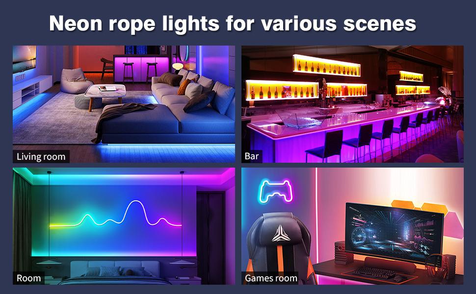 YEEWHALE RGB LED Neon Rope Lights, 24V IP65 Waterproof Flexible Super Bright LED Strip with Remote/APP Control, Wall Decor & Cool Room Decor Accessories for Adults Bedroom & Outdoor Room Decorations, Adjustable Brightness Led, Led Lighted tiktokshopspring