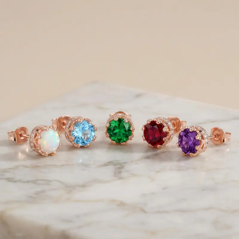Colorful Birthstone Crown Stud Earrings for Women Cute Crown Zircon Earrings for Everyday Wear Birthstone Earrings Gift for Her