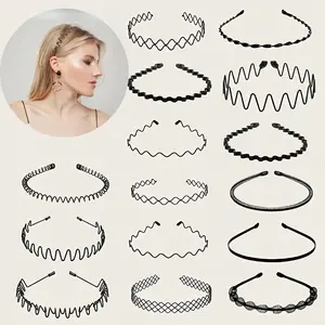 15PCS Casual Fashionable Geometric Zig Zag Headbands Adjustable Wavy Black Design Sturdy Durable Unisex for Women's Sports Yoga Daily Wear