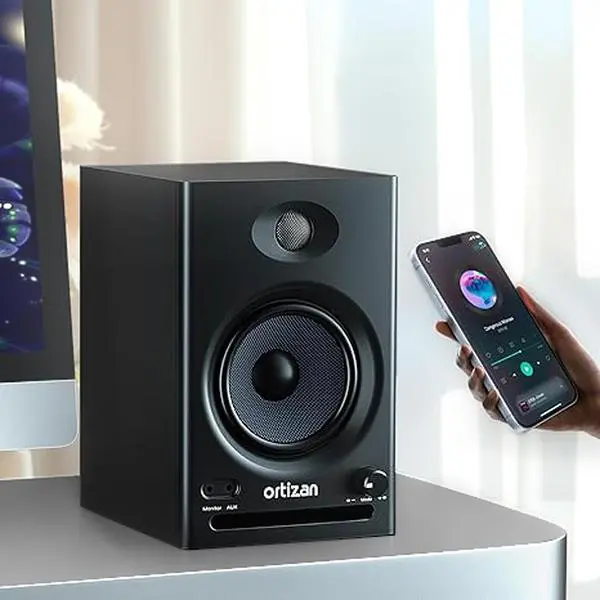 【Ortizan】C7 Dual-Mode 2.0 Studio Monitors, Active Monitor Speakers for Near Field Music Production, Bluetooth 5.3 Wireless Computer PC Monitor Gaming Bookshelf Speakers(Pair, Black) Audio Sound System Surround Sound