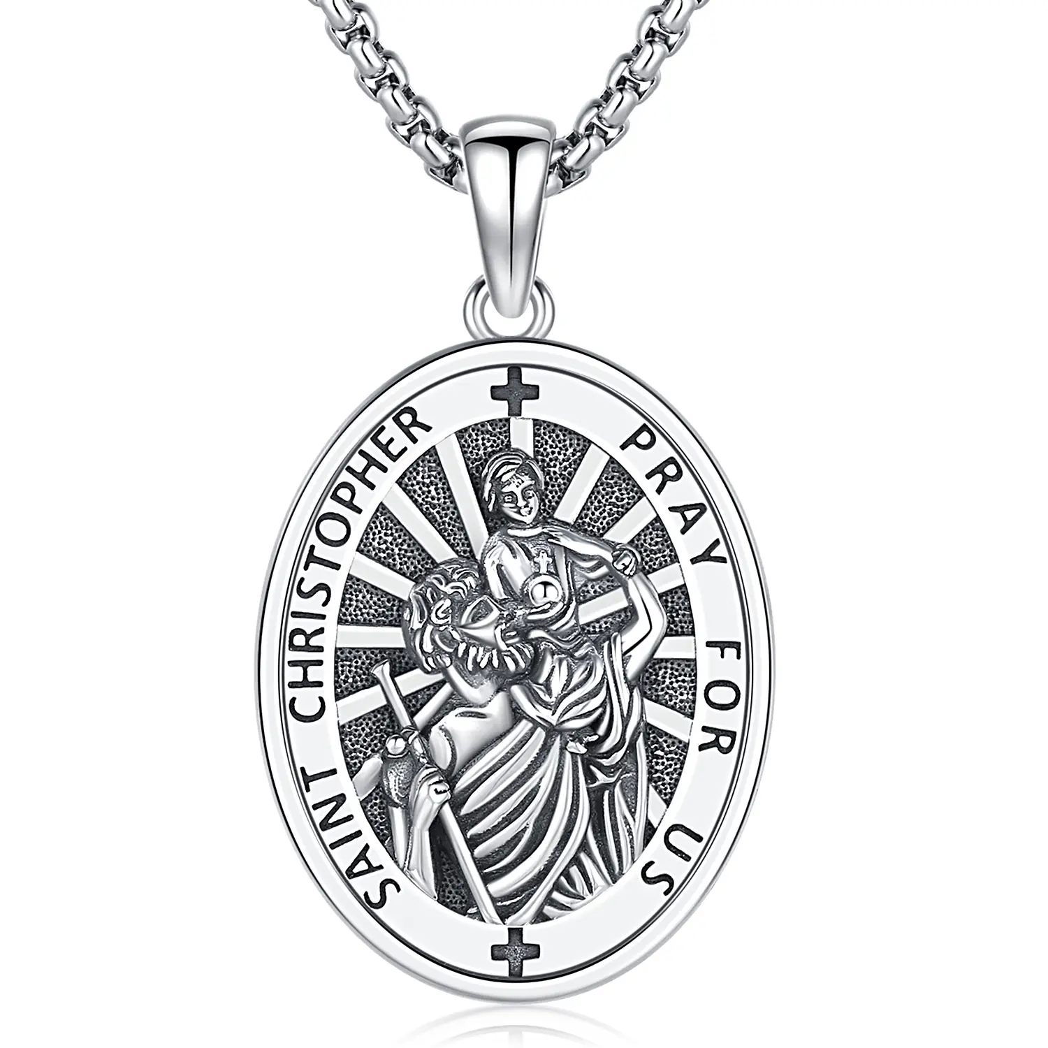 Bernashen S925 Sterling Silver Saint Christopher Necklace for Men Women St Christopher Medal Jewelry Patron Saint Sterling Silver Necklace Birthday Chrismas Gifts