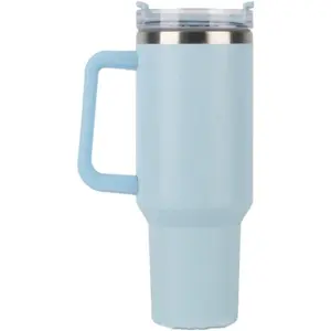 40oz Insulated Travel Mug Tumbler With Handle and Straw,Stainless Steel Double Wall Vacuum Cup Keep Drink Cold and Hot (Light blue)
