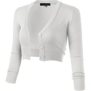 Women's 3/4 Sleeve Cropped Bolero Shrug Button Down Cardigan Sweater Lightweight Knit