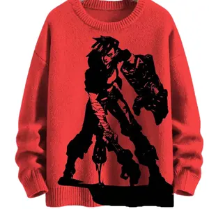 Arcane Vi Fighter Silhouette Red Knit Sweater, Jinx Streetwear Casual Hoodie