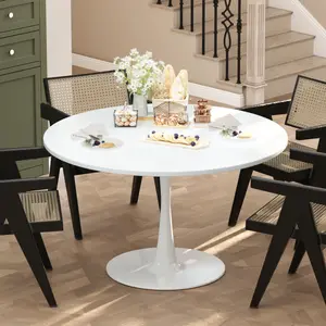 DKLGG White Round Dining Table, 42.1" Tulip Table Kitchen Dining Table 4-6 People with MDF Table Top & Pedestal Base, Leisure Table Coffee Office