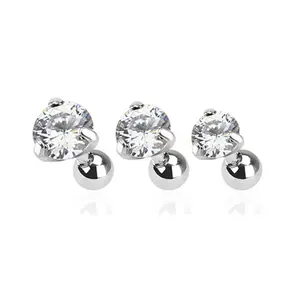 Tragus Bar with Clear Round Gem Top 3 Pcs Value Pack of Assorted surgical steel 16 Gauge